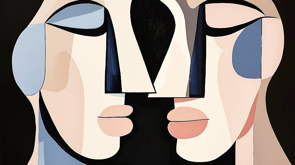 Abstract faces art design file showing geometric patterns and soft color palette