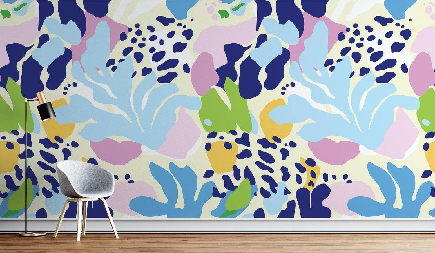 Contemporary floral pattern wallpaper bringing artistic flair to a modern bedroom space