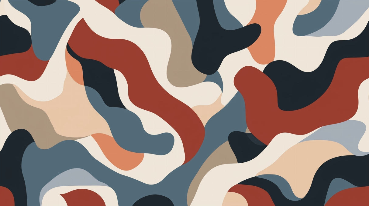 Abstract fluid shapes design file showing the full pattern with terracotta and navy tones