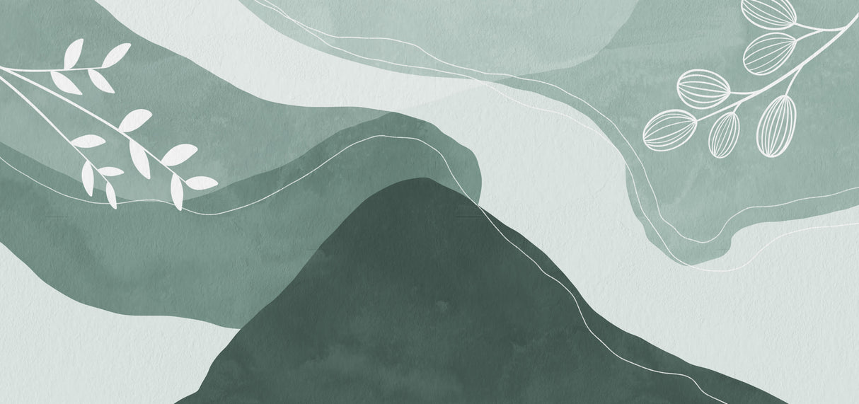 Design file showing flowing green mountain abstract pattern with gentle curves and gradients