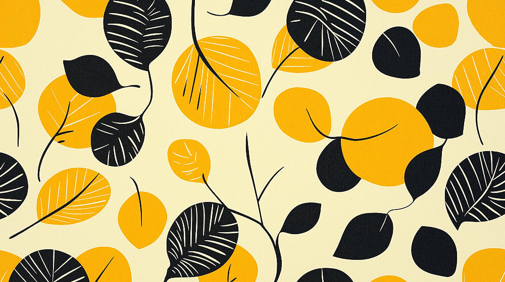 Black and yellow abstract leaf pattern design file showing detailed geometric botanical shapes
