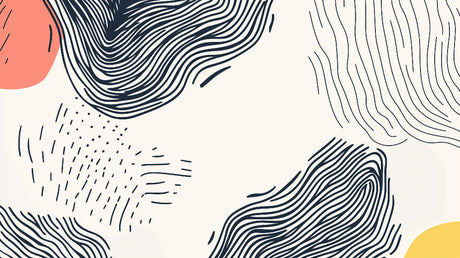 Abstract line art wallpaper design file showing organic wave pattern in navy blue with coral accents