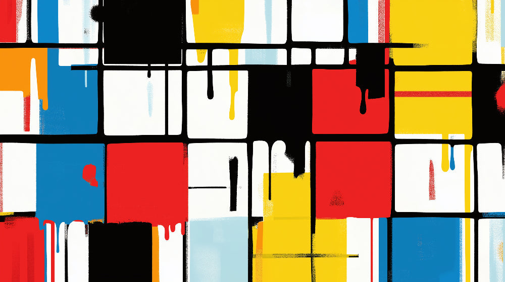 Abstract geometric wallpaper design file showing Mondrian-inspired pattern with vibrant color blocks