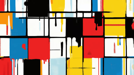 Abstract geometric wallpaper design file showing Mondrian-inspired pattern with vibrant color blocks