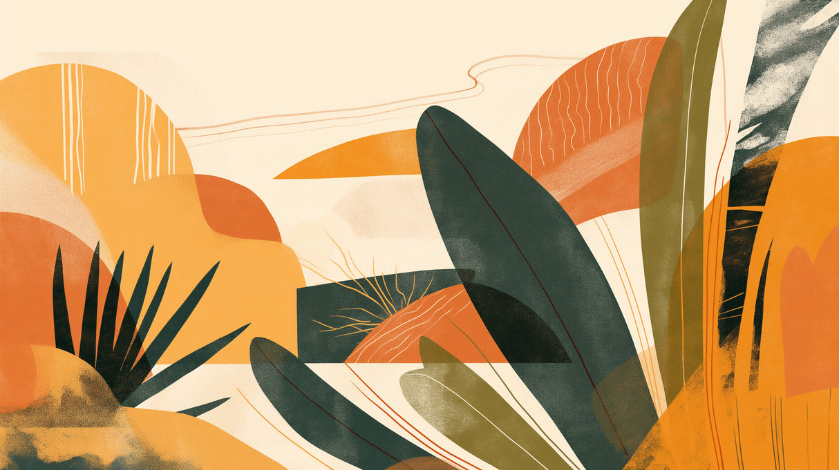 Abstract nature geometric wallpaper design file showing terracotta and green organic shapes