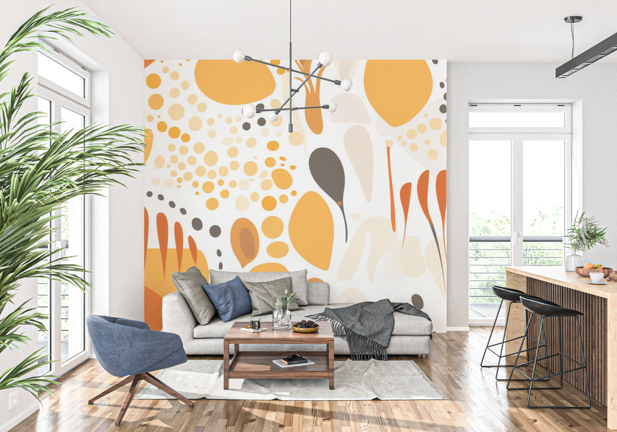 Abstract Orange Pattern Wallpaper creating dynamic atmosphere in modern home office space