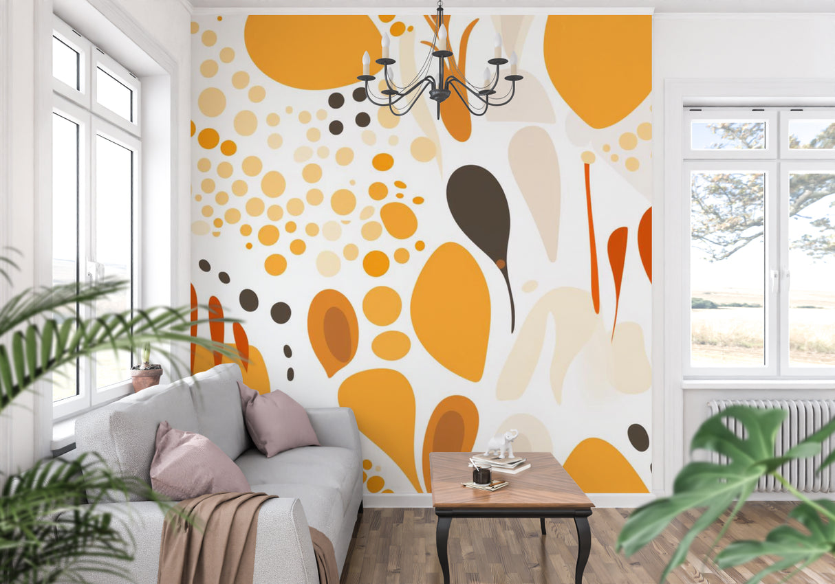 Geometric Orange Wallpaper Mural making statement in minimal dining room