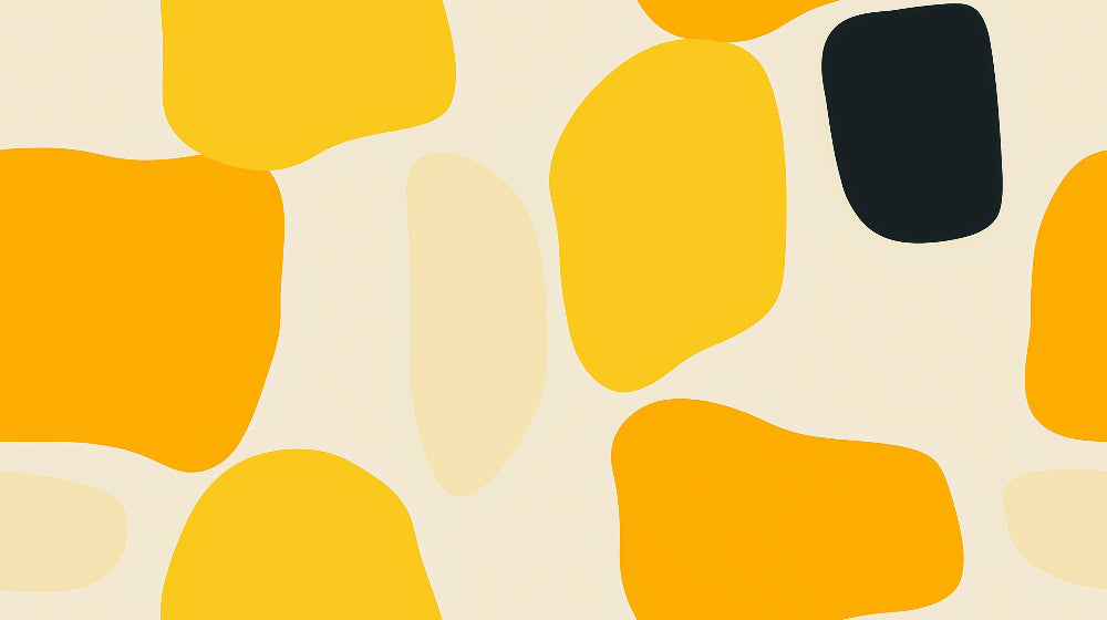 Modern yellow abstract wallpaper design file showing organic shapes pattern on cream background