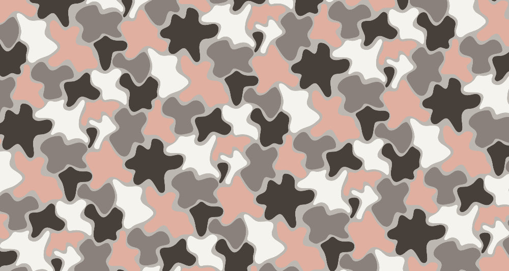Abstract camo pattern design file showing flowing shapes in pastel pink and charcoal grey tones
