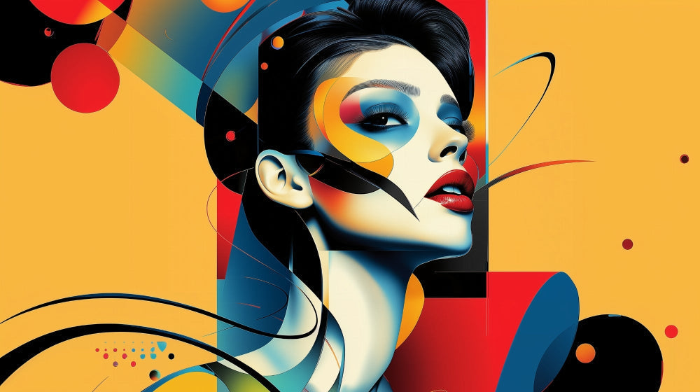 Modern abstract portrait wallpaper creating a stunning focal point in a minimalist living room with natural lighting