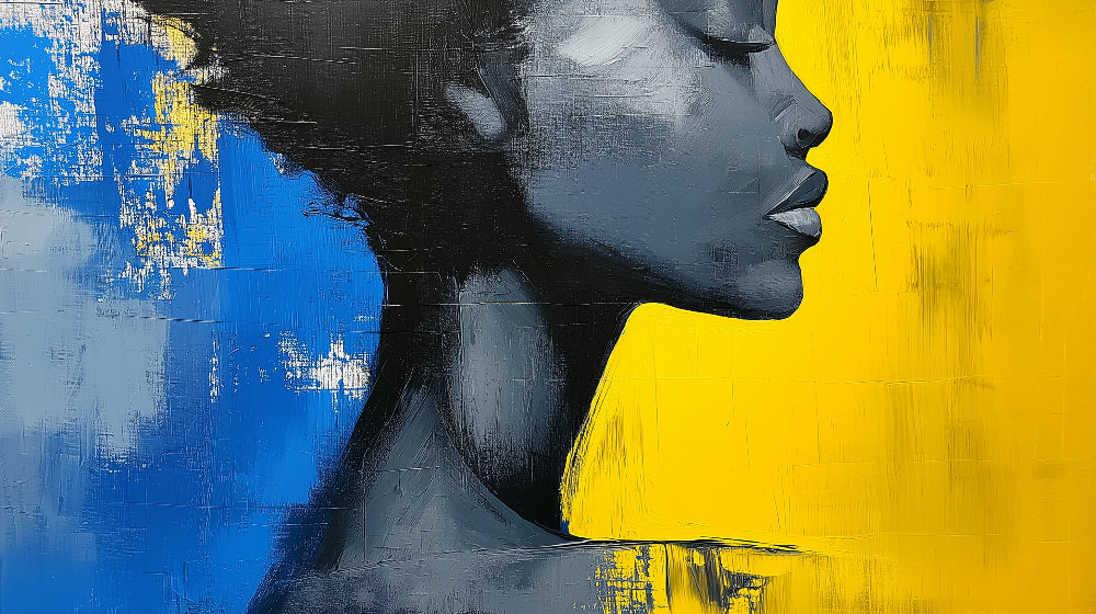 Abstract portrait design file showing detailed yellow and blue color composition