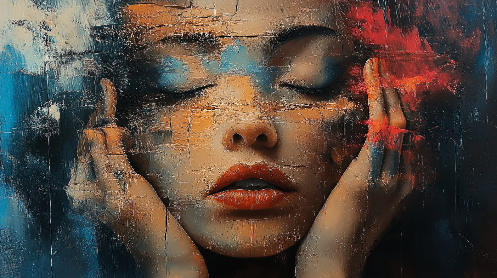 Abstract portrait wallpaper design file showing detailed texture and color blends