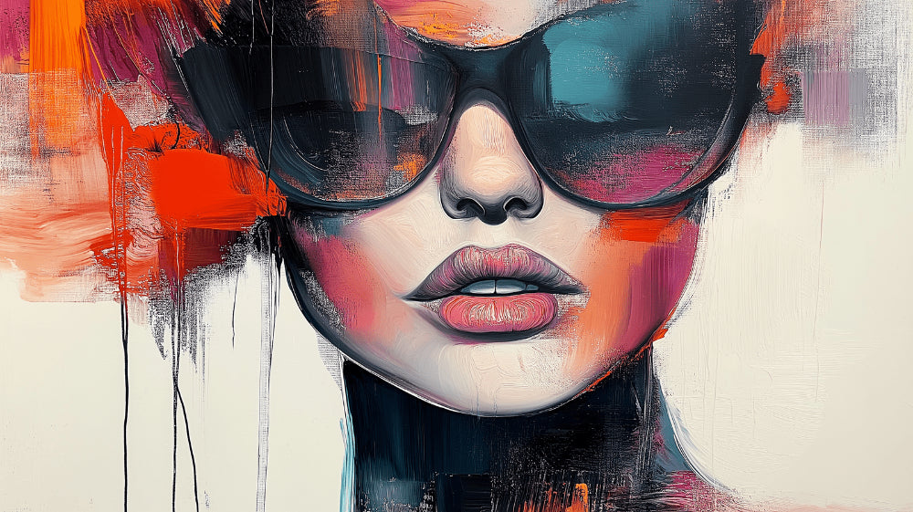 Abstract portrait art design file with bold brushstrokes and striking color composition