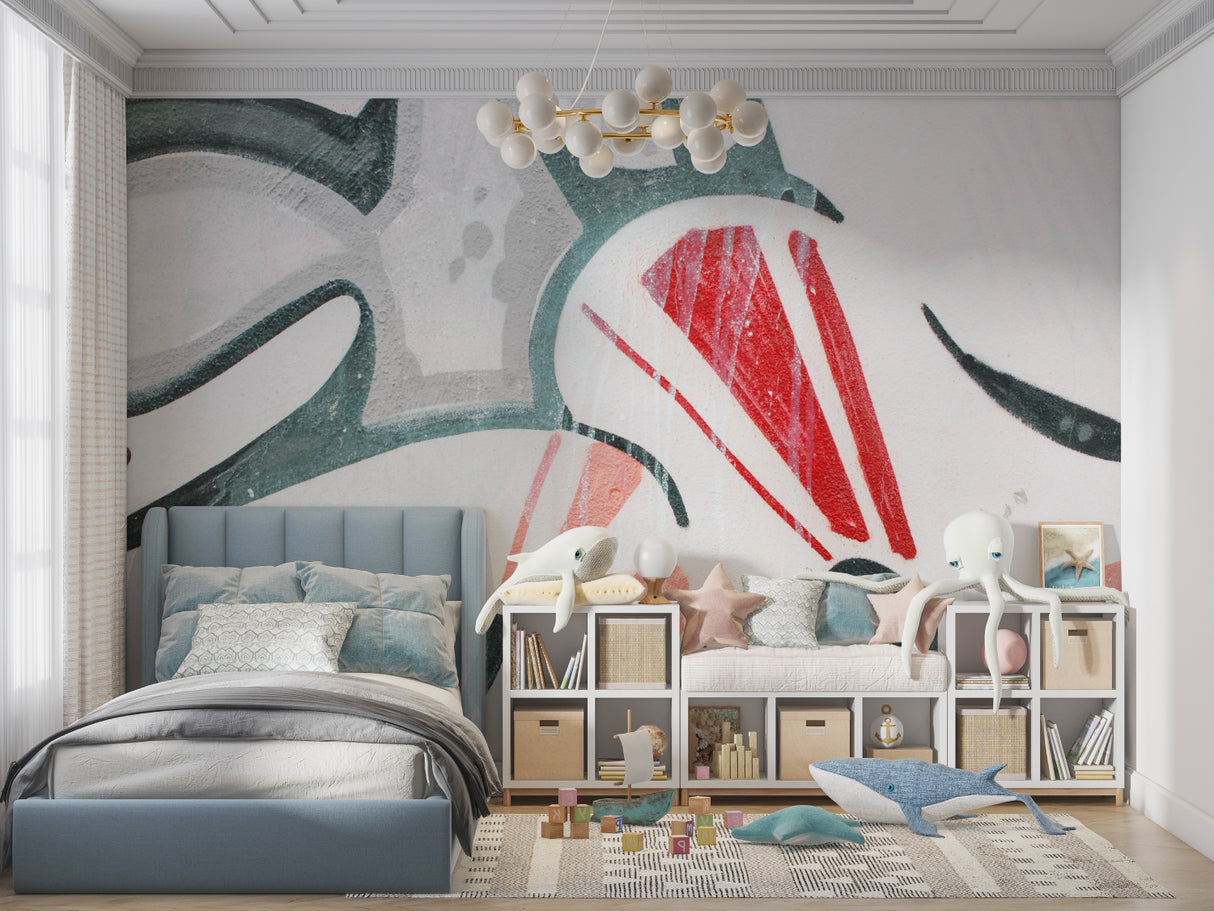 Contemporary abstract wallpaper brightening modern dining room space