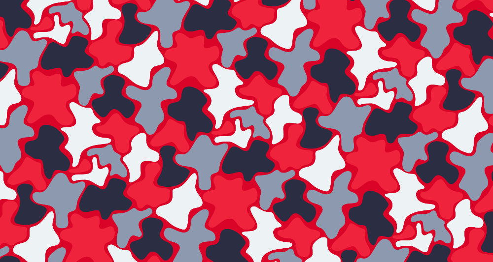 Red abstract pattern design file showing dynamic geometric shapes and modern camouflage effect
