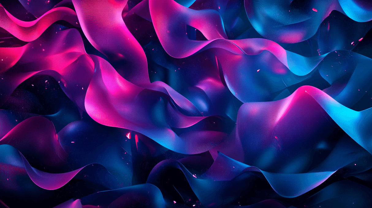 Design file showing fluid abstract wave pattern in pink and blue with gold accents