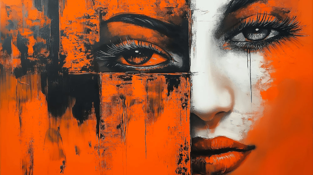 Abstract portrait design file showing detailed orange and black art pattern