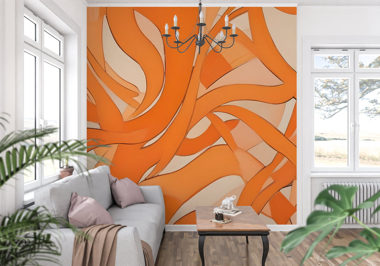 Abstract orange wallpaper in home office showing fluid design movement