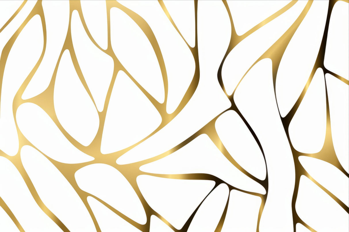 Abstract gold lines on white wallpaper design file showing organic flowing pattern and metallic details