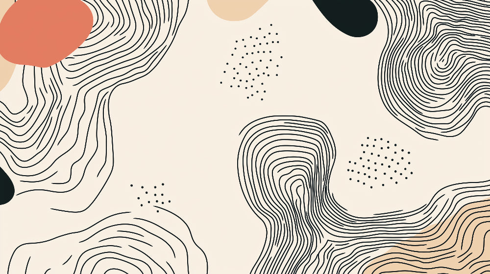 Modern abstract line art design file showing flowing organic patterns in black and terracotta
