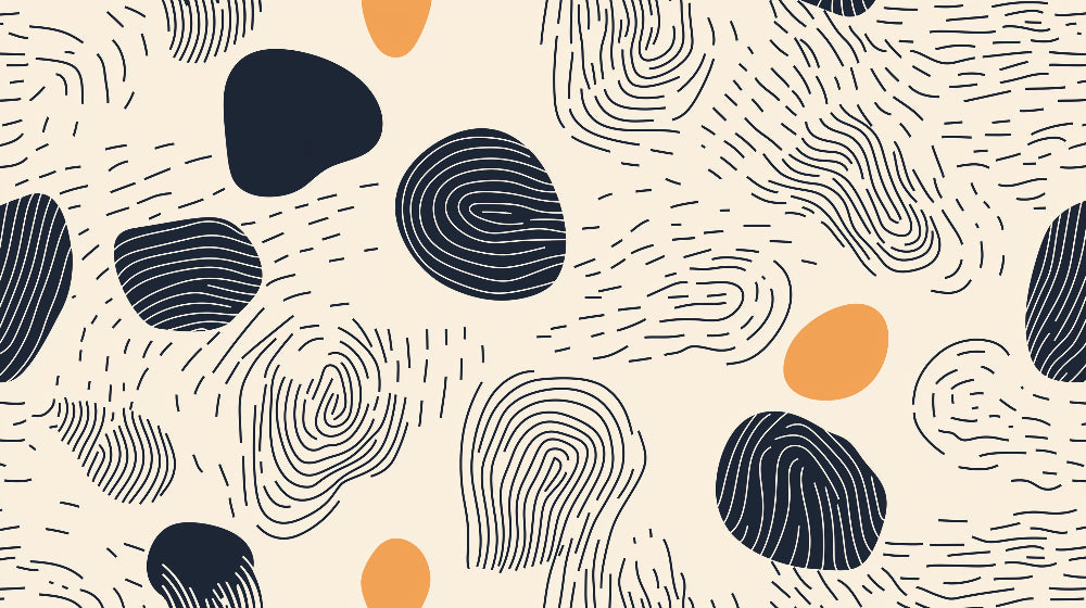 Abstract mural wallpaper design file showing organic line pattern with navy and terracotta colors