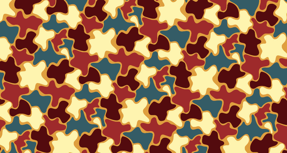 Abstract geometric wallpaper design file showing organic puzzle pattern in terracotta and teal