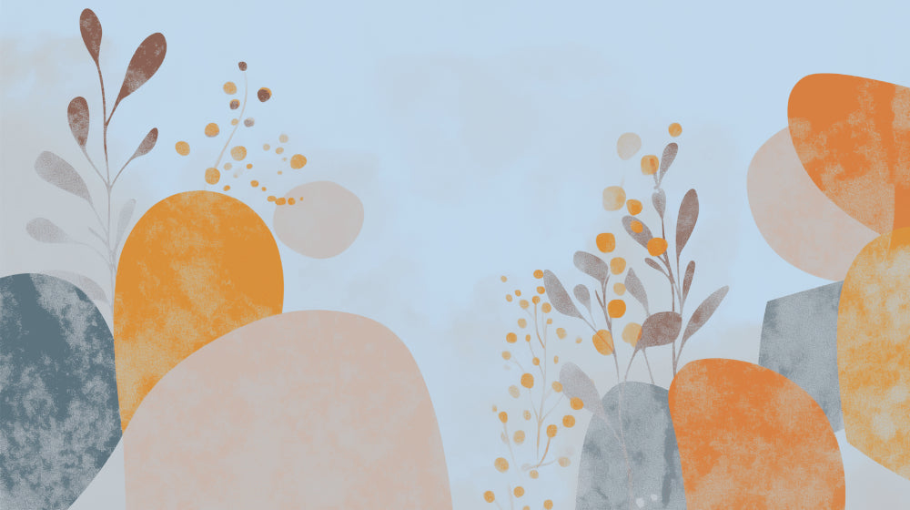 Modern abstract wallpaper design file showing organic shapes and orange blooms pattern
