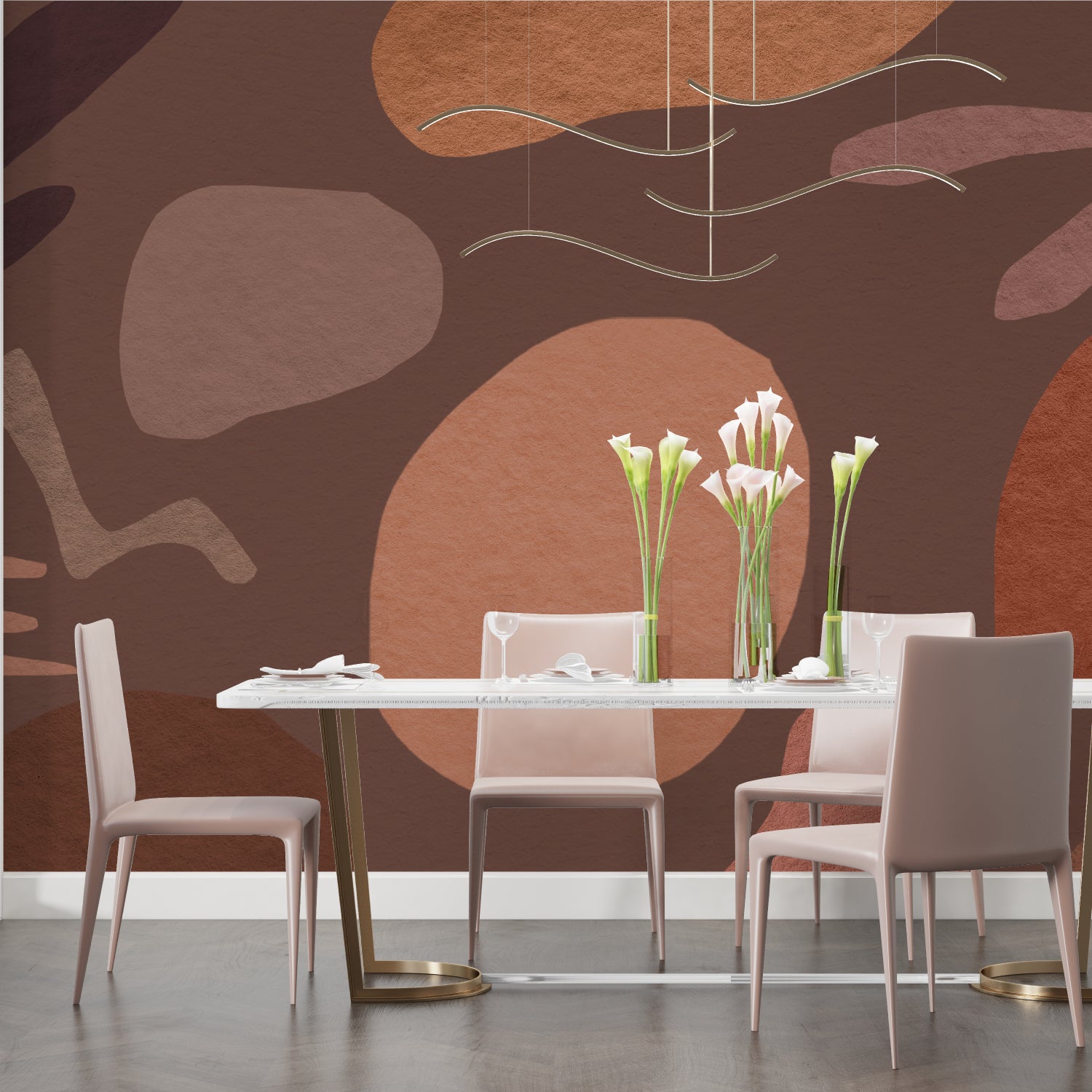 Dining room featuring Abstract Organic Shape Wallpaper in earth tones
