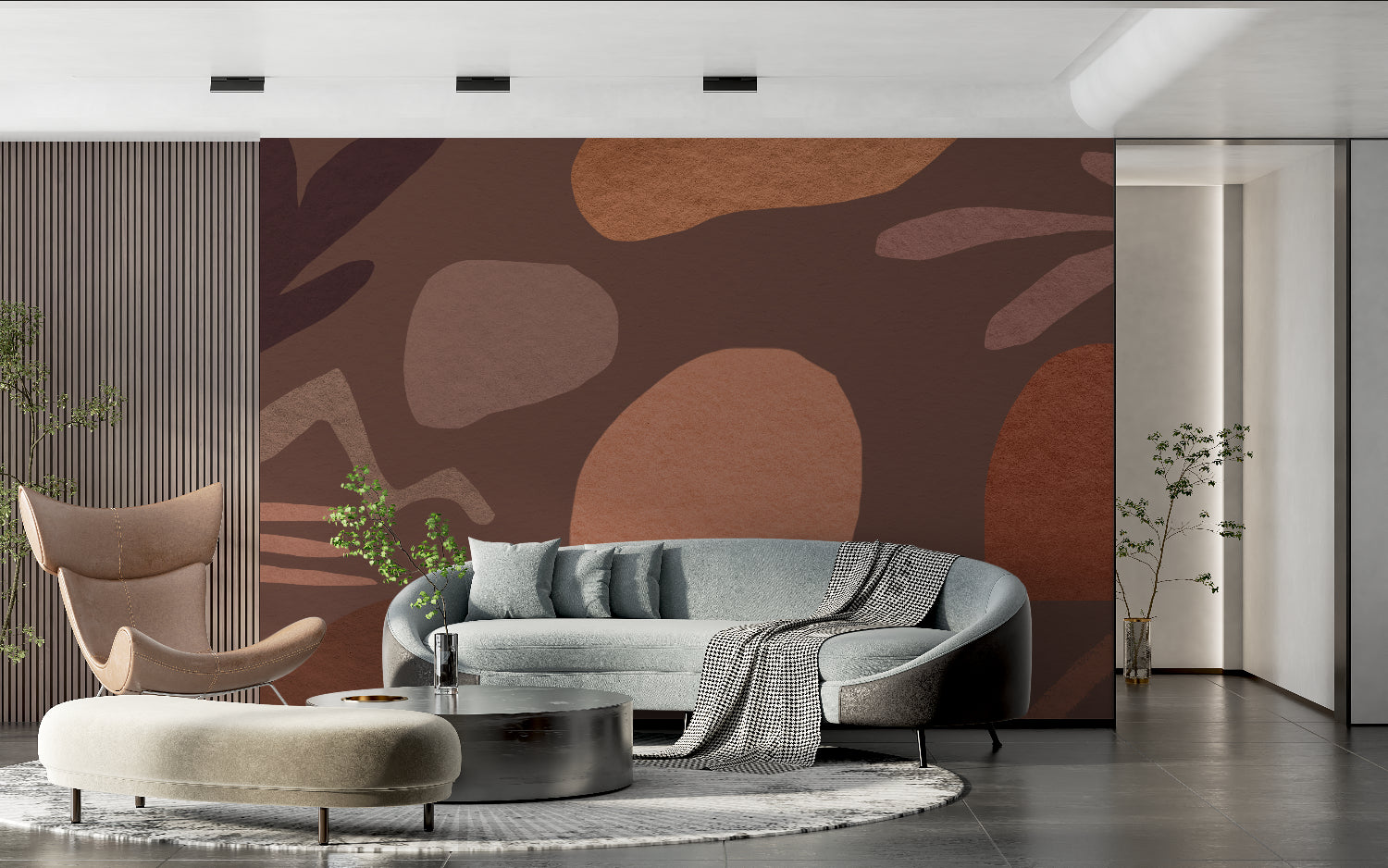 Home office with Terracotta Abstract Wallpaper adding sophistication