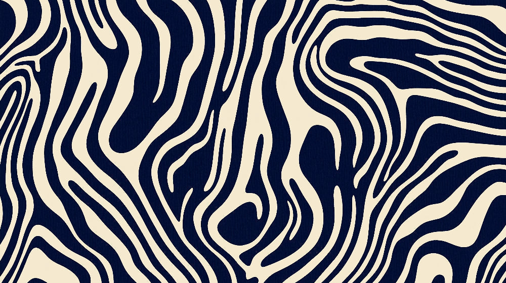 Navy and beige abstract wave pattern design file showing organic flowing curves