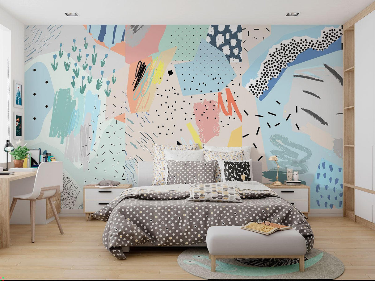 Pastel geometric wallpaper brightening up home entrance