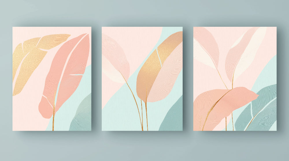 Pastel leaves with gold accents design file showing delicate botanical pattern and metallic details