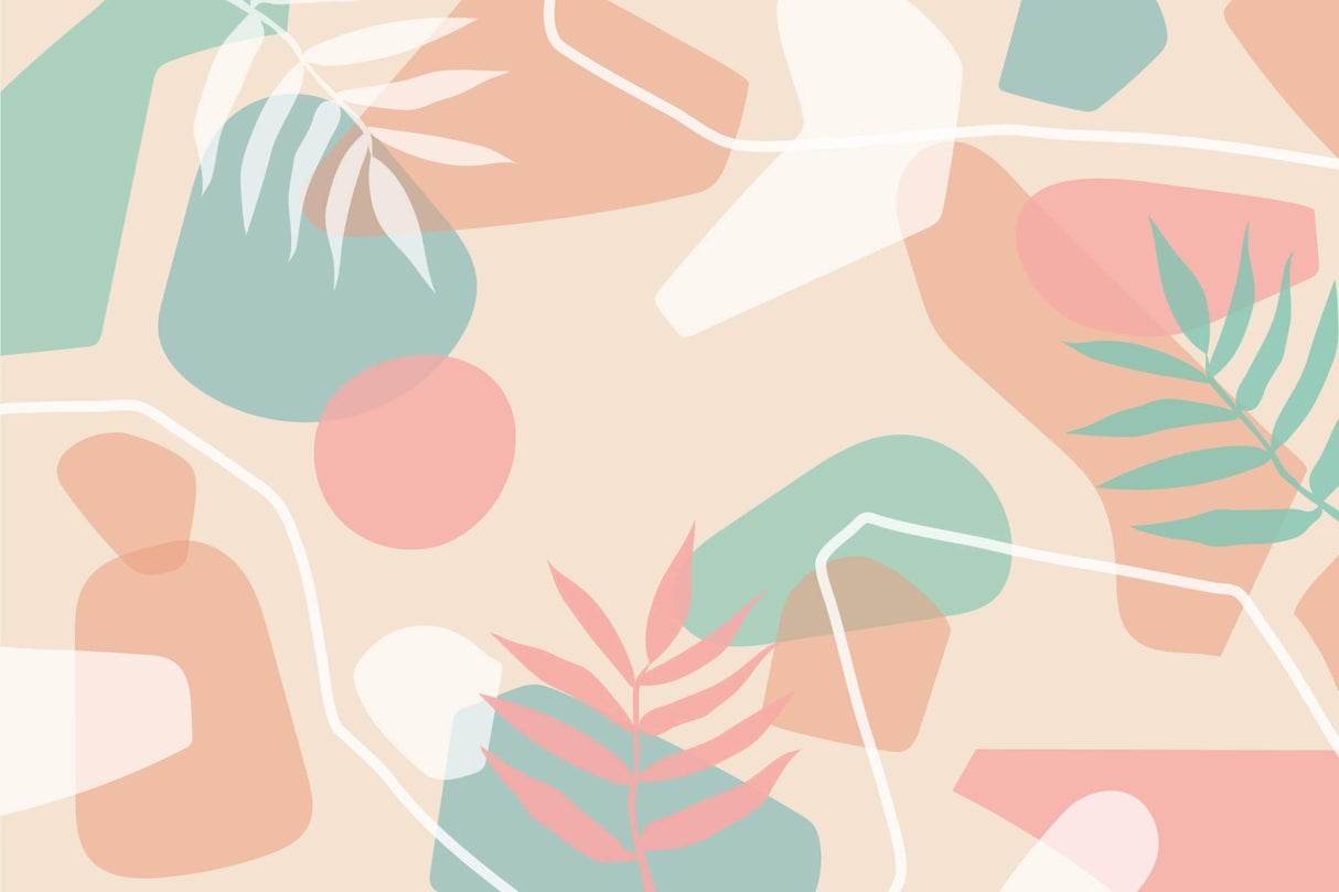 Tropical Abstract Wallpaper design file showing detailed pastel shapes and white palm leaf pattern