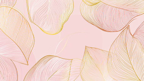 Abstract leaf line art wallpaper design file showing intricate gold details on pink background