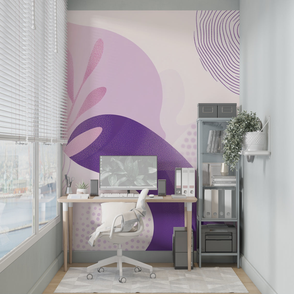 Pink and purple wall mural adding depth to hallway design
