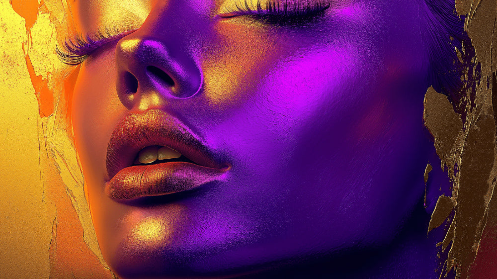 Purple and gold abstract portrait wallpaper design file showing intricate artistic details