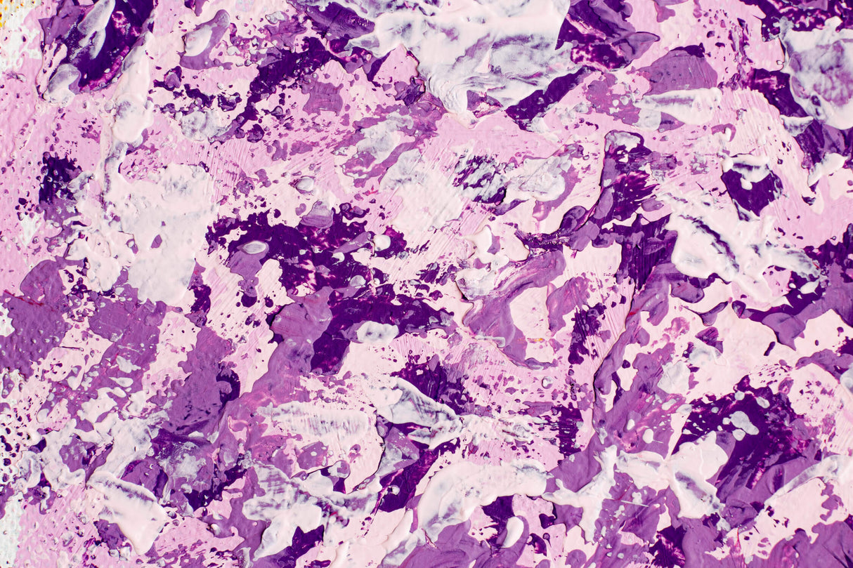 Design file showing purple paint splash pattern with deep violet and lavender tones