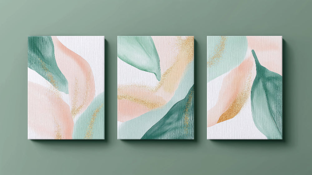 Sage green and blush pink abstract design file showing fluid forms and gentle color transitions