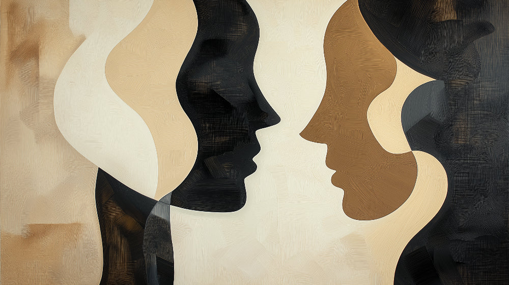 Abstract face silhouette design file showing detailed beige and black pattern