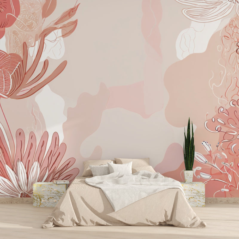 Modern botanical wallpaper design showcased in a bright home office space