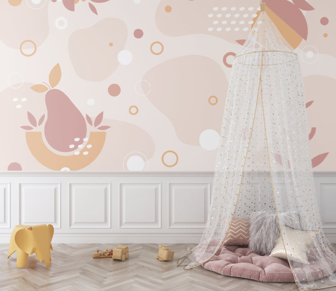 Modern nursery wallpaper showing scale in corner reading nook