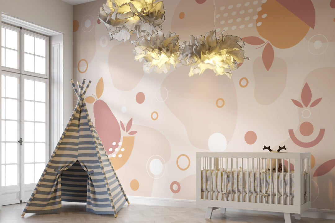 Pink abstract wallpaper brightening small nursery space