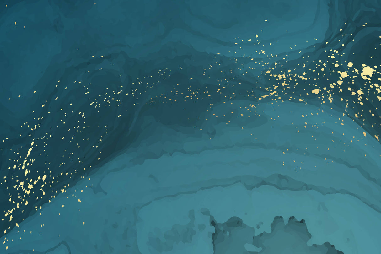 Design file showcasing teal background with flowing gold splatter pattern