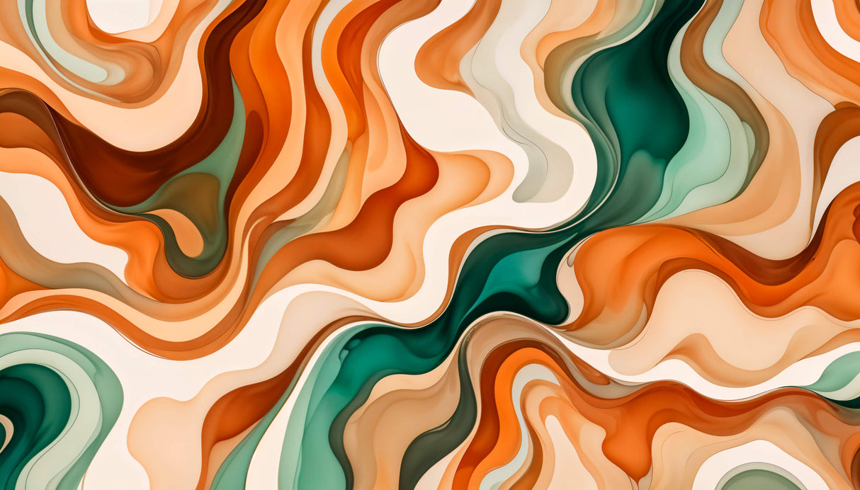 Abstract wave wallpaper design file showing fluid terracotta and emerald pattern detail
