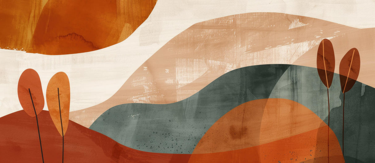 Design file of abstract landscape pattern showing fluid forms and natural color palette