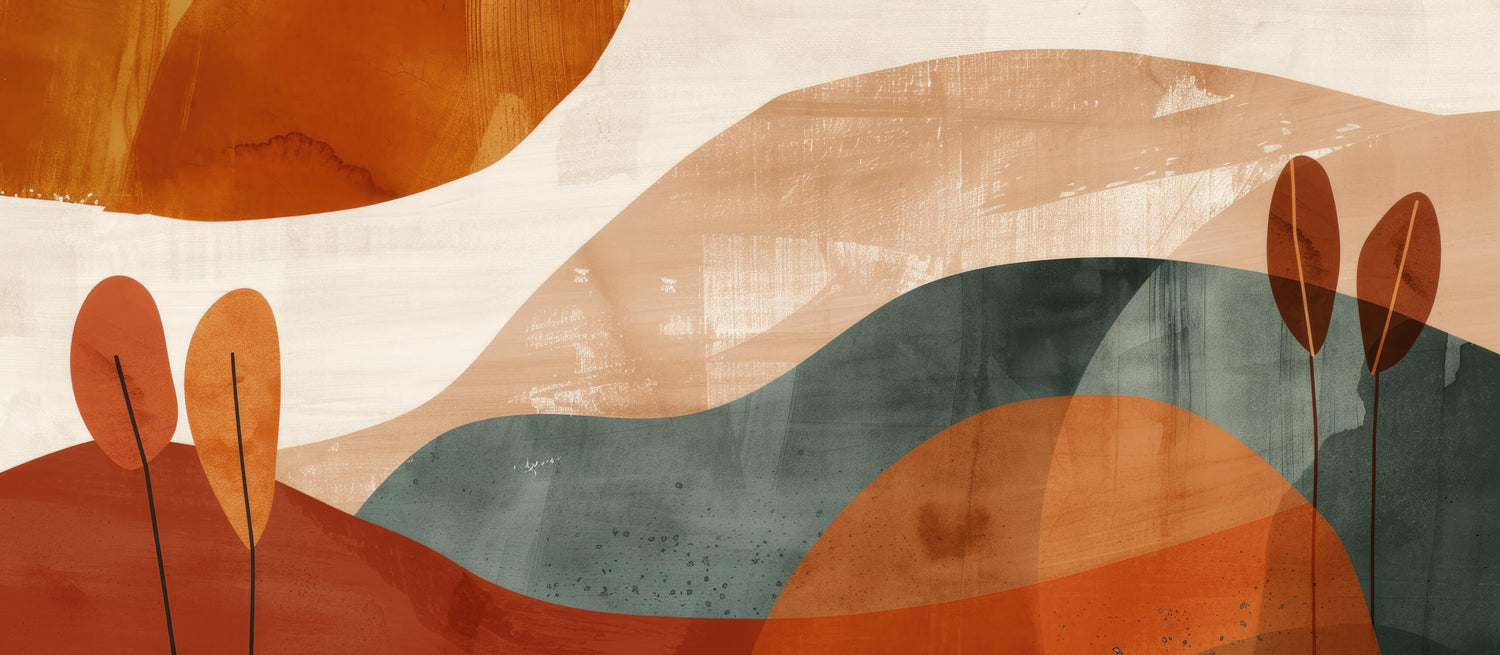 Design file of abstract landscape pattern showing fluid forms and natural color palette