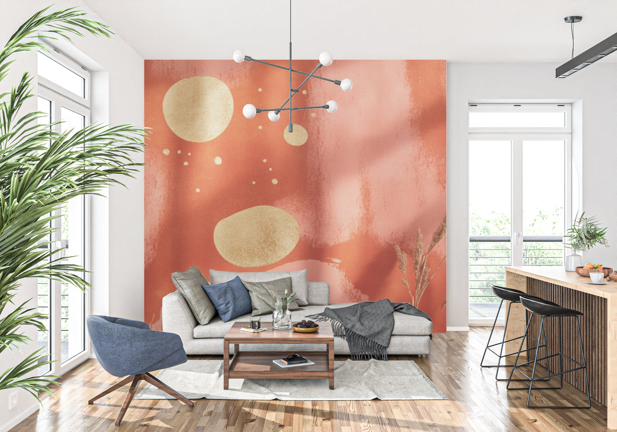 Abstract circle wall mural showcased in a modern home office space
