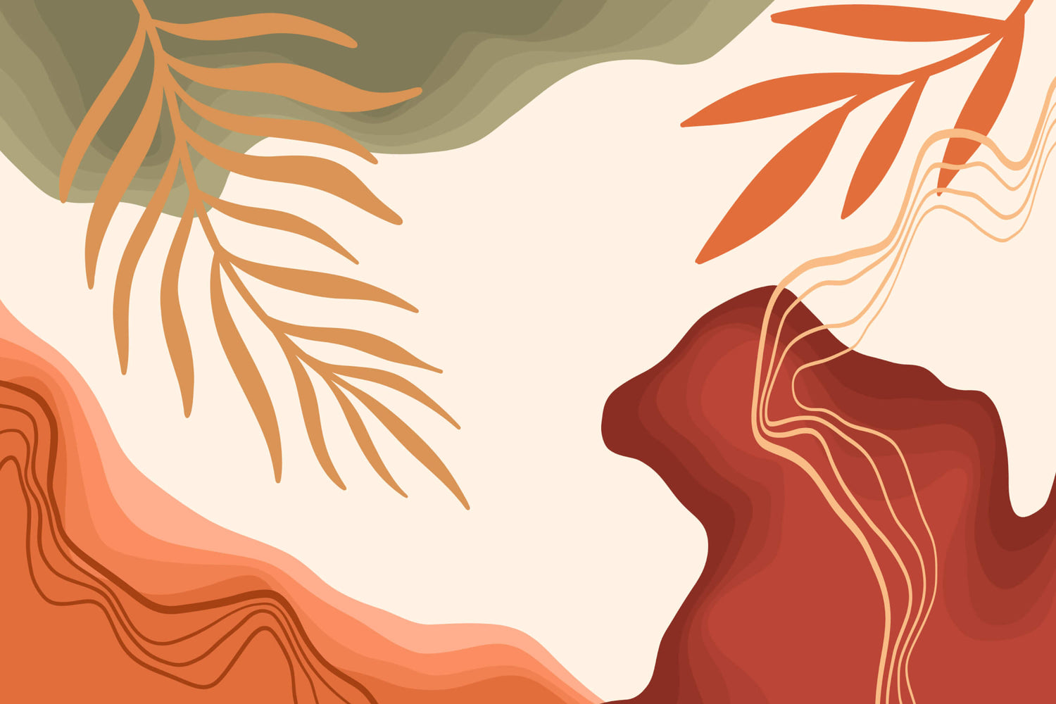 Design file of organic abstract pattern with flowing shapes in terracotta and olive green