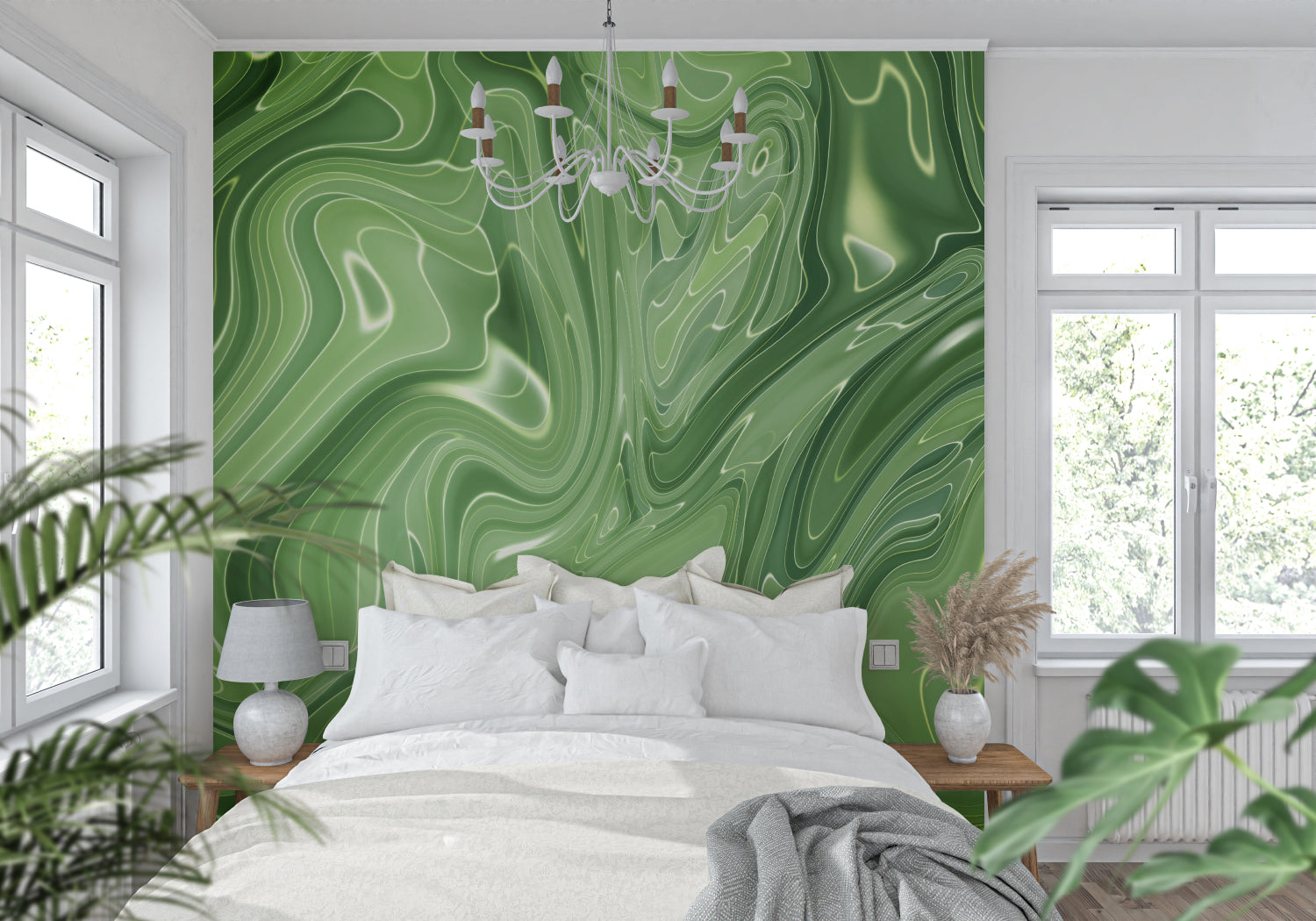 Abstract Terracotta Wall Mural creating warm atmosphere in dining room setting