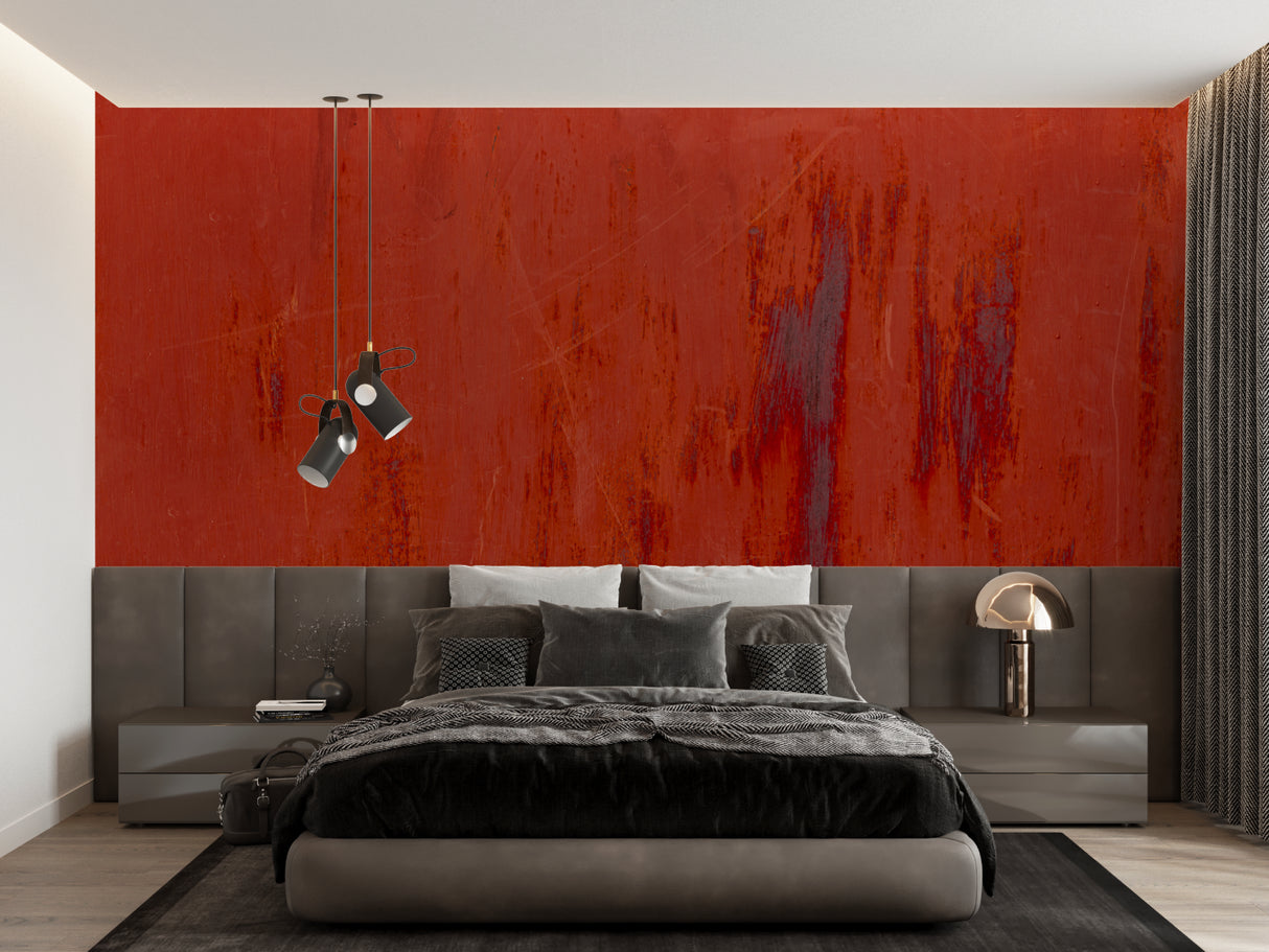 Modern home office featuring red abstract wall mural